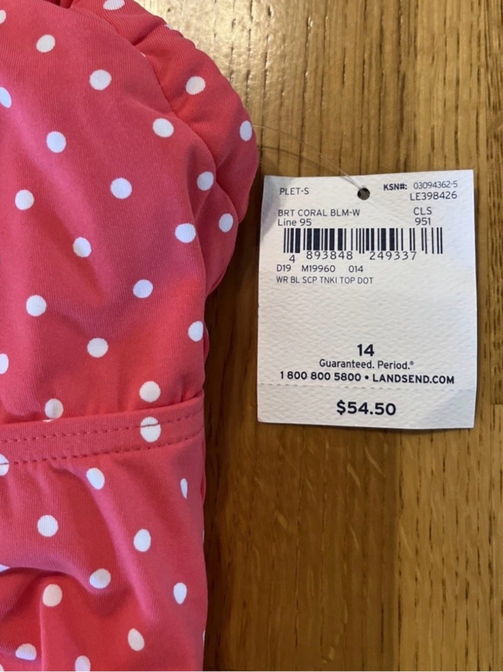 Lands’ End Coral Polka Dot Tankini Top & Swim Skirt Bottom Set Size 14 NWT - Picture 7 of 14
